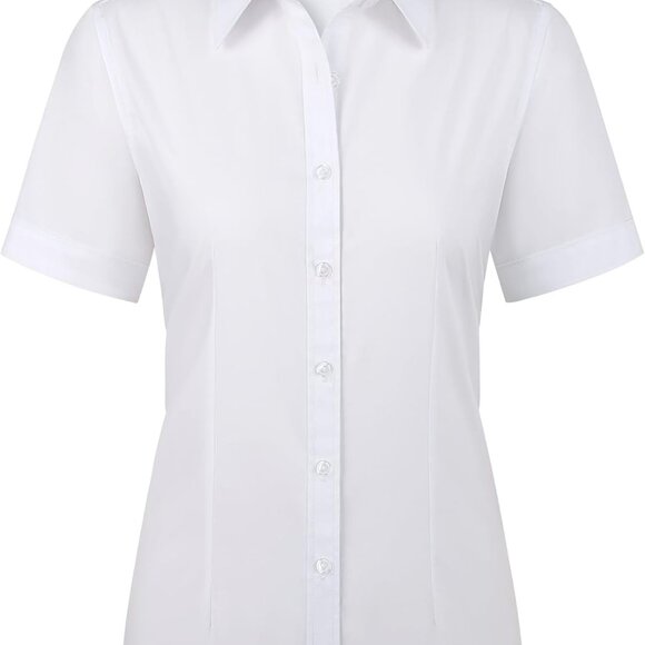 Womens Stain Shield Dress Shirts Wrinkle Free Short Sleeve Solid Tops Blouses Bu - Picture 1 of 6